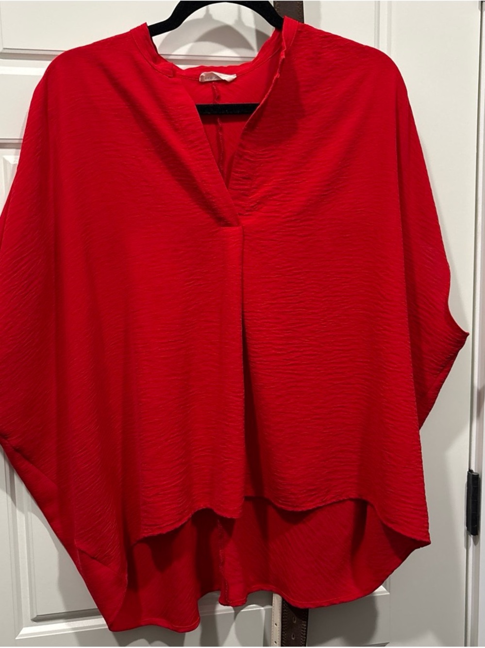 Red Women's Relaxed V-Neck Blouse